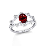 Flower Inspired Ring with Oval Shaped Garnet and Accent Diamonds - GeumJewels