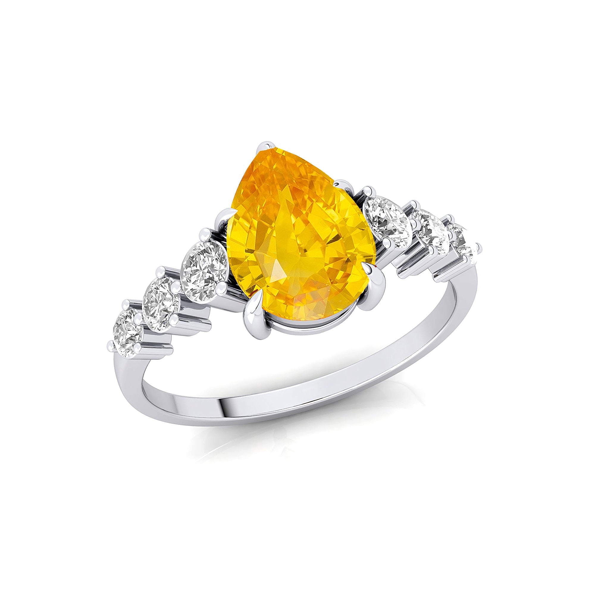 Pear Cut Yellow Sapphire with Graduated Diamonds Ring - GeumJewels