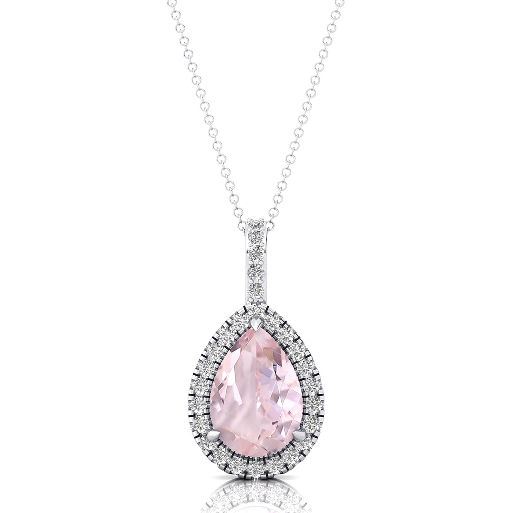 Morganite Teardrop Pendant with Diamond Halo - GeumJewels