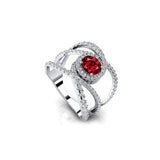 Solitaire Round Garnet Cocktail Diamond Ring - GeumJewels