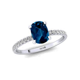 Long Cushion London Blue Topaz Thin Diamond Promise Ring - GeumJewels