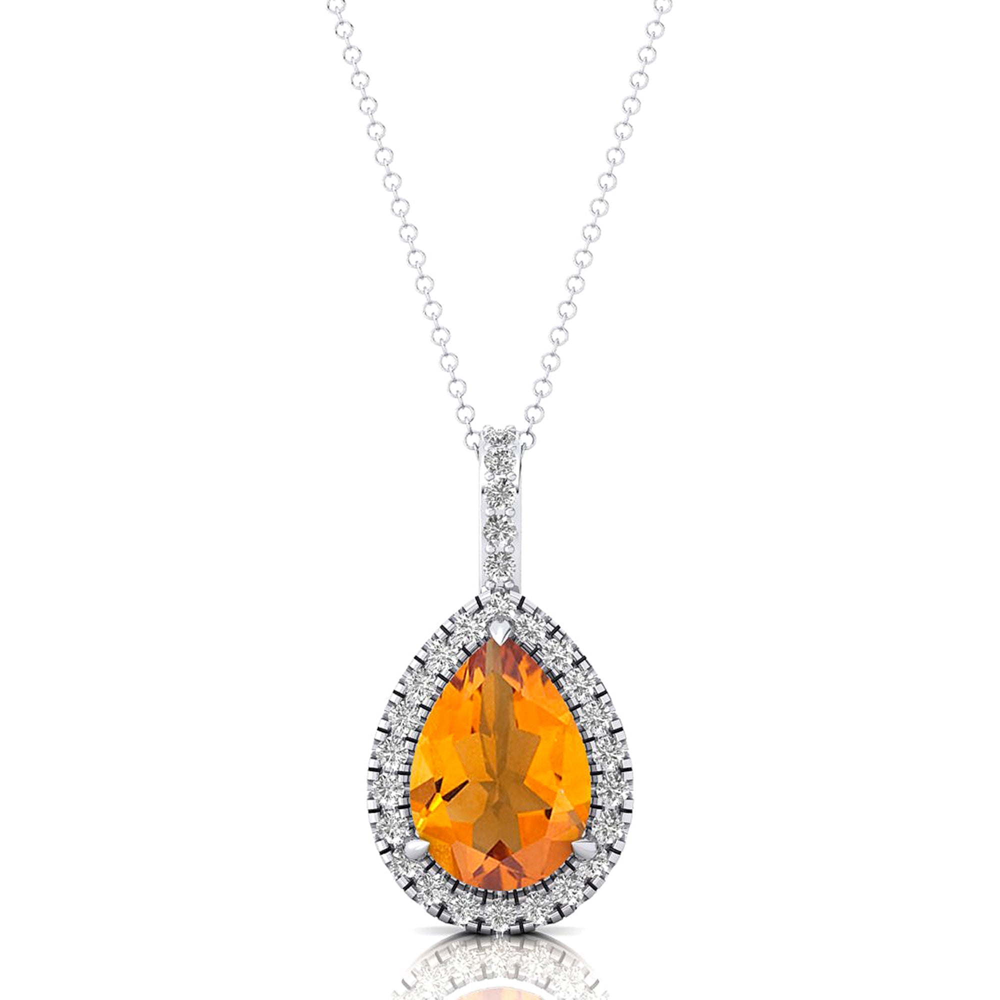 Citrine Teardrop Pendant with Diamond Halo - GeumJewels