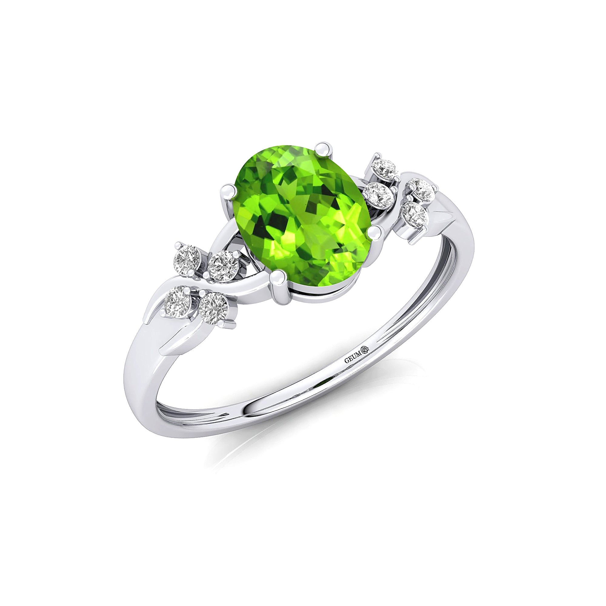 Criss Cross Diamond Ring with Oval Cut Peridot - GeumJewels