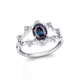 Flower Inspired Ring with Oval Shaped Alexandrite and Accent Diamonds - GeumJewels