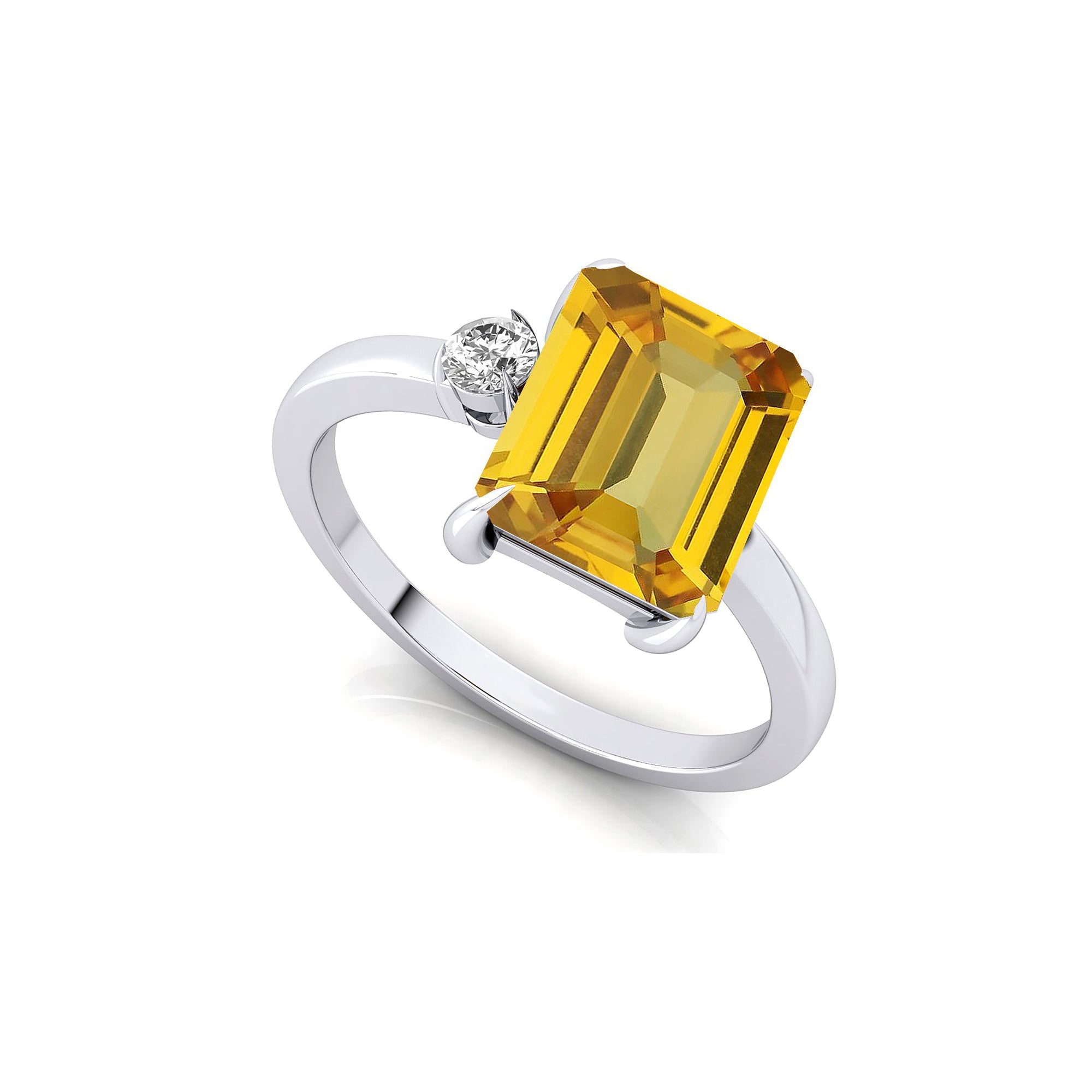 Emerald Shaped Yellow Sapphire with 3mm Accent Solitaire Engagement Ring - GeumJewels