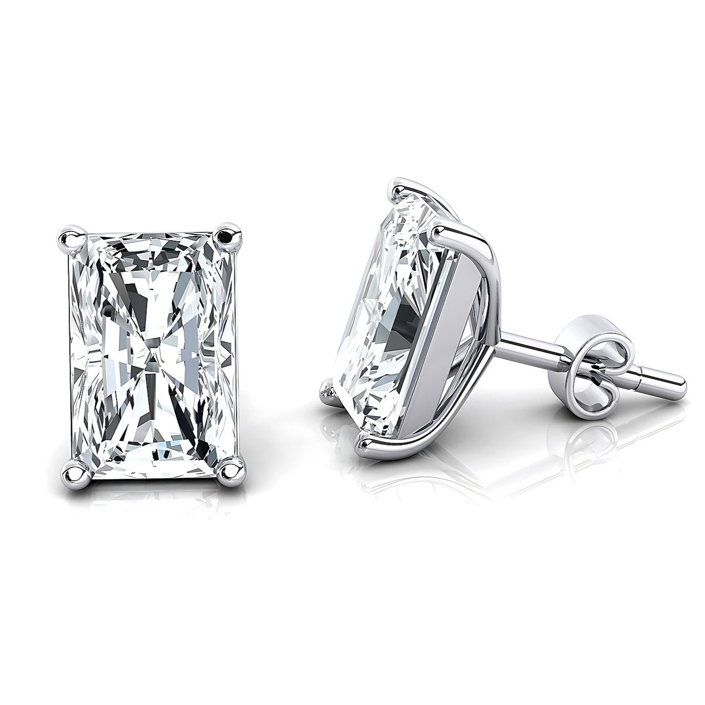 Lab Diamond Emerald Cut Solitaire Stud Earrings - GeumJewels