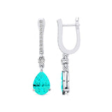 Lever Back Diamond Drop Earrings with Pear Cut Paraiba Tourmaline - GeumJewels