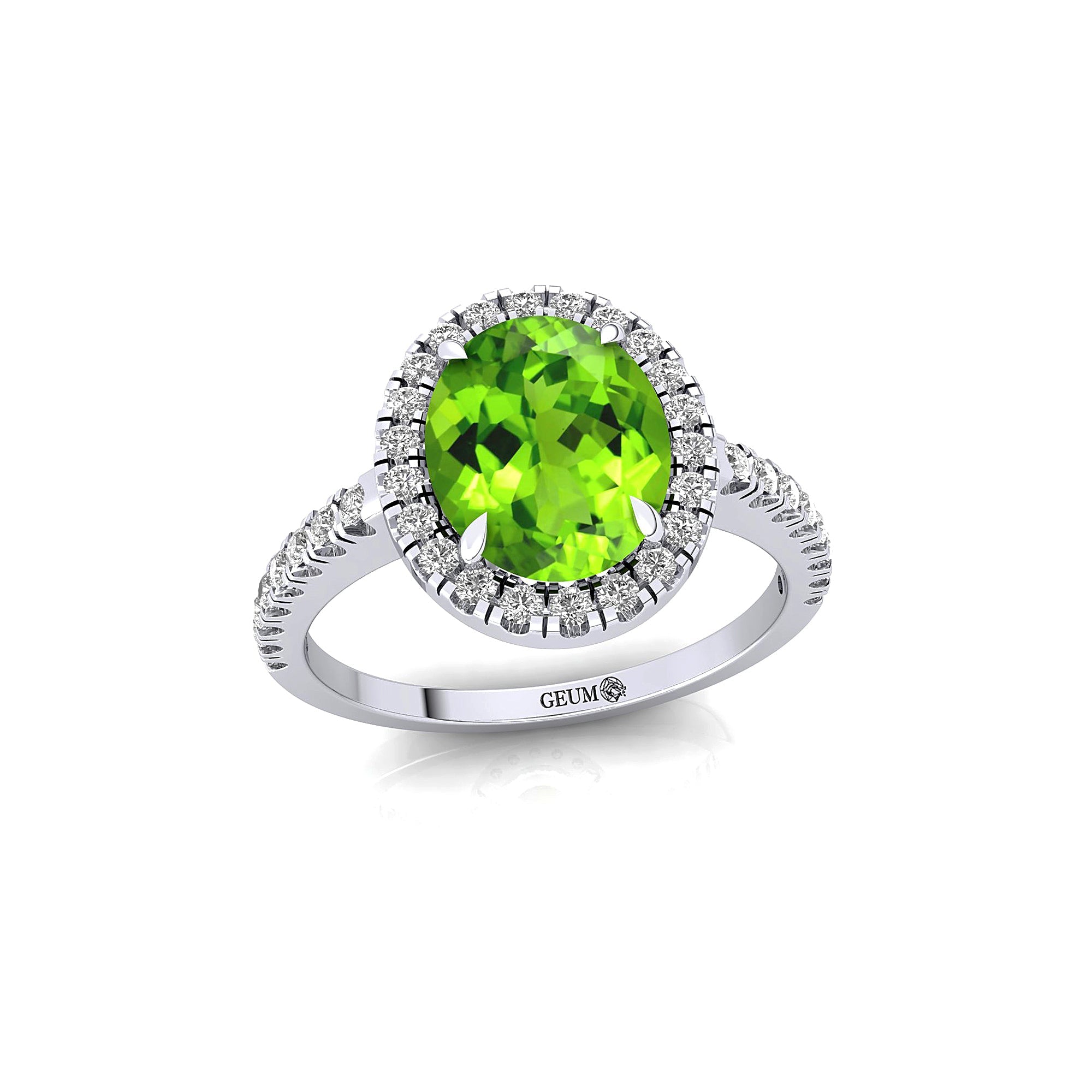 Oval Solitaire Peridot Halo Diamond Engagement Ring - GeumJewels