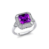 Vintage Style Square Cut Amethyst Diamond Ring - GeumJewels