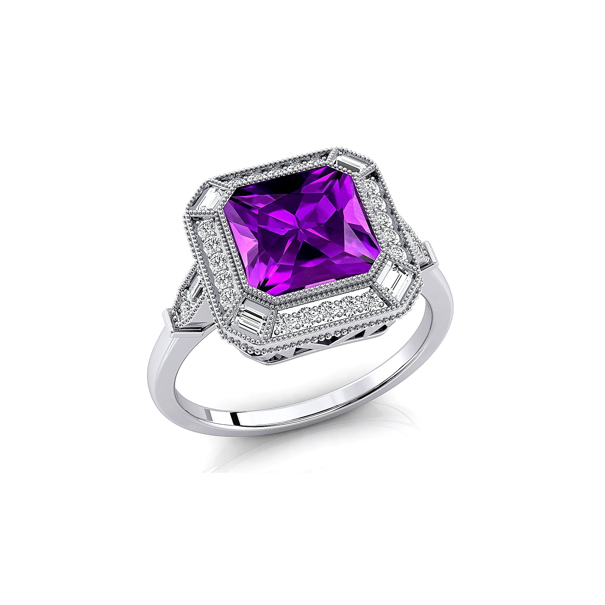 Vintage Style Square Cut Amethyst Diamond Ring - GeumJewels