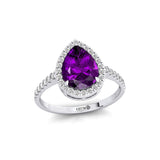 Classic Pear Shaped Amethyst Halo Diamond Engagement Ring - GeumJewels