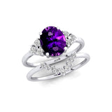Amethyst Solitaire Ring with Stackable Diamond Band - GeumJewels