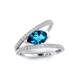 Fashionable V Shaped Diamond Ring with Pear Cut London Blue Topaz - GeumJewels