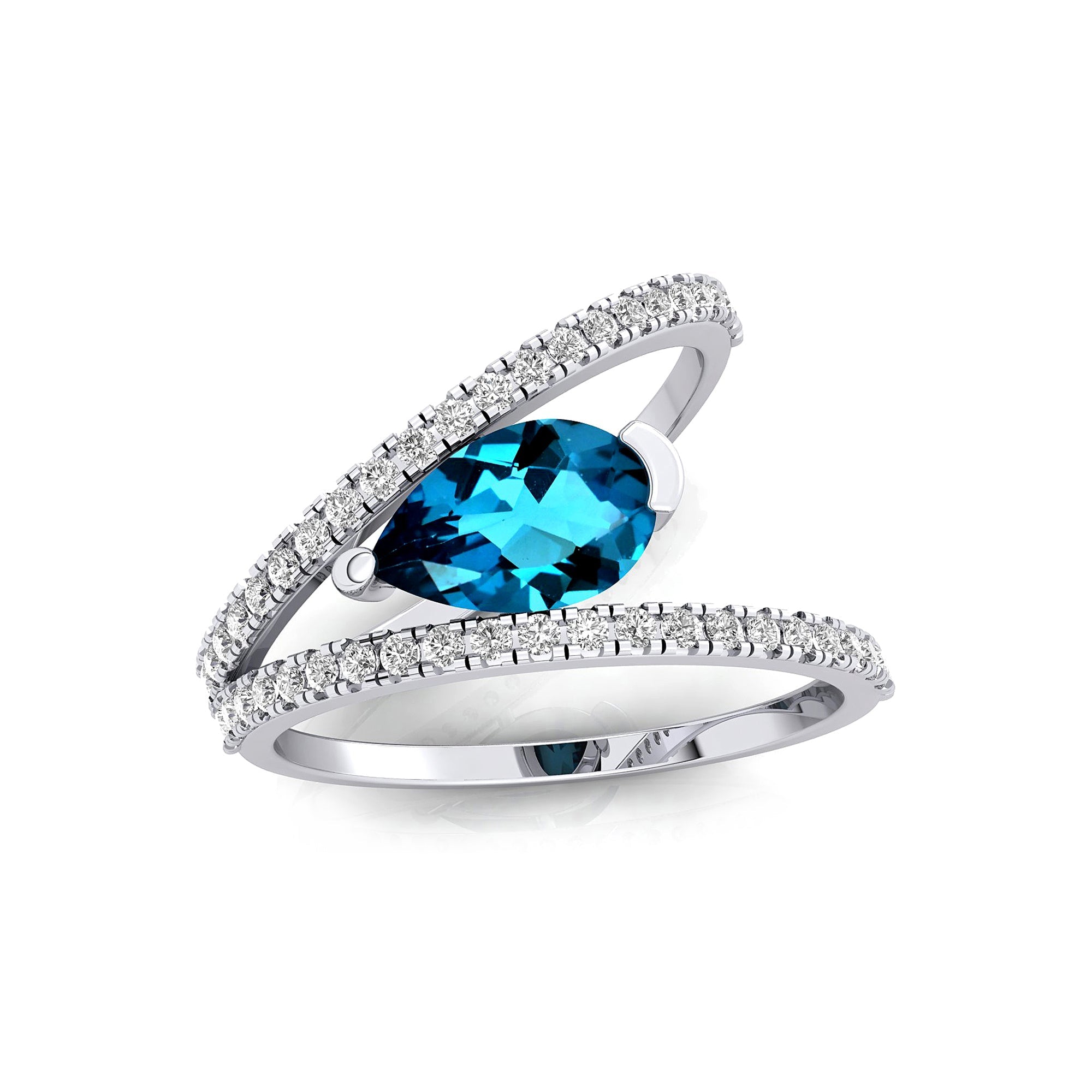 Fashionable V Shaped Diamond Ring with Pear Cut London Blue Topaz - GeumJewels