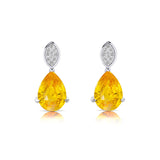 Illussion Set Diamond Earrings with Pear Cut Yellow Sapphire - GeumJewels