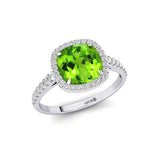 Halo Diamond Engagement Ring with Cushion Cut Peridot - GeumJewels