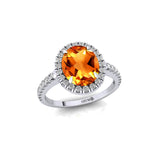 Oval Solitaire Citrine Halo Diamond Engagement Ring - GeumJewels