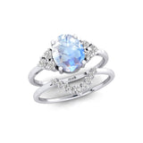 Rainbow Moonstone Gold Ring with Stackable Diamond Band - GeumJewels