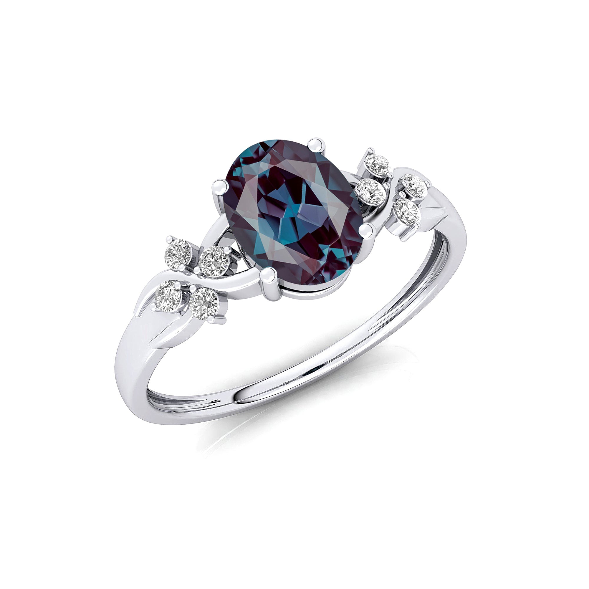 Criss Cross Diamond Ring with Oval Cut Alexandrite - GeumJewels