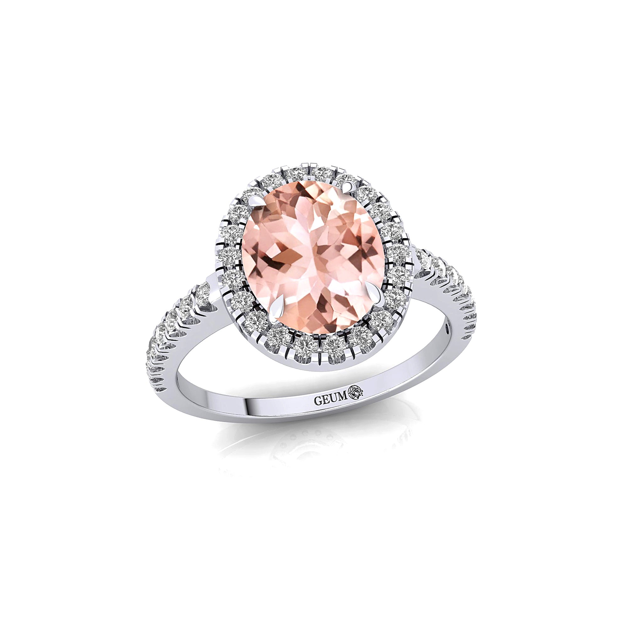 Oval Solitaire Morganite Halo Diamond Engagement Ring - GeumJewels