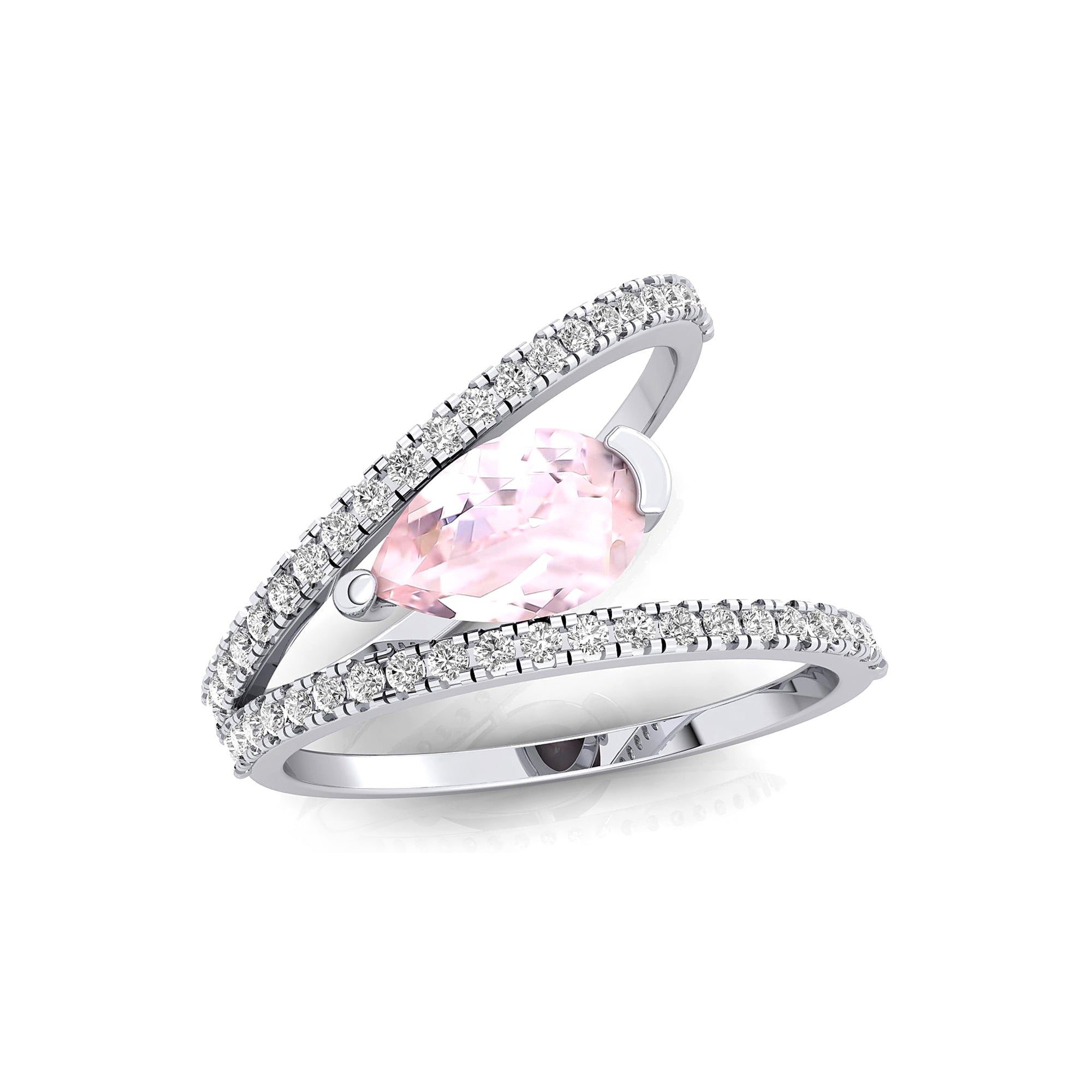 Fashionable V Shaped Diamond Ring with Pear Cut Morganite - GeumJewels