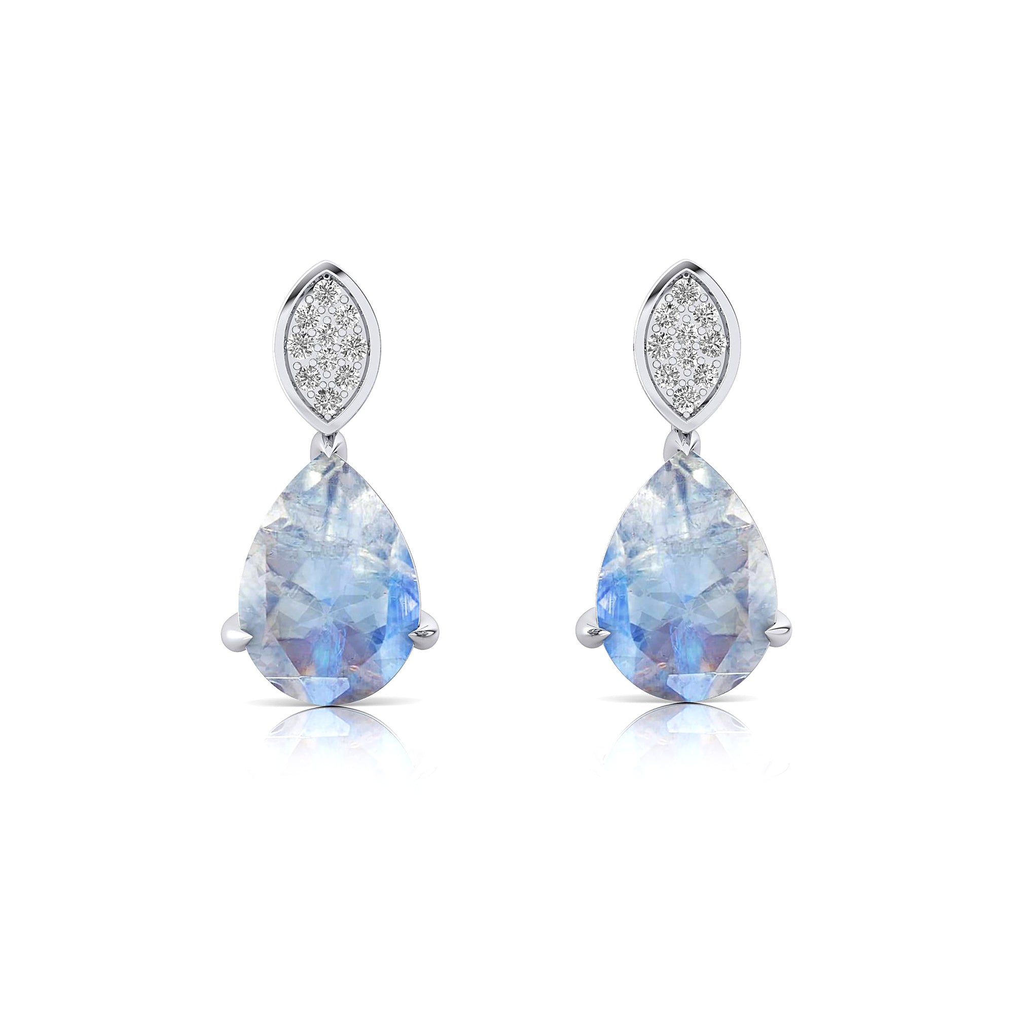 Illussion Set Diamond Earrings with Pear Cut Moonstone - GeumJewels