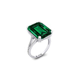 Emerald Cut Emerald Split Shank Engagement Ring with Diamonds - GeumJewels