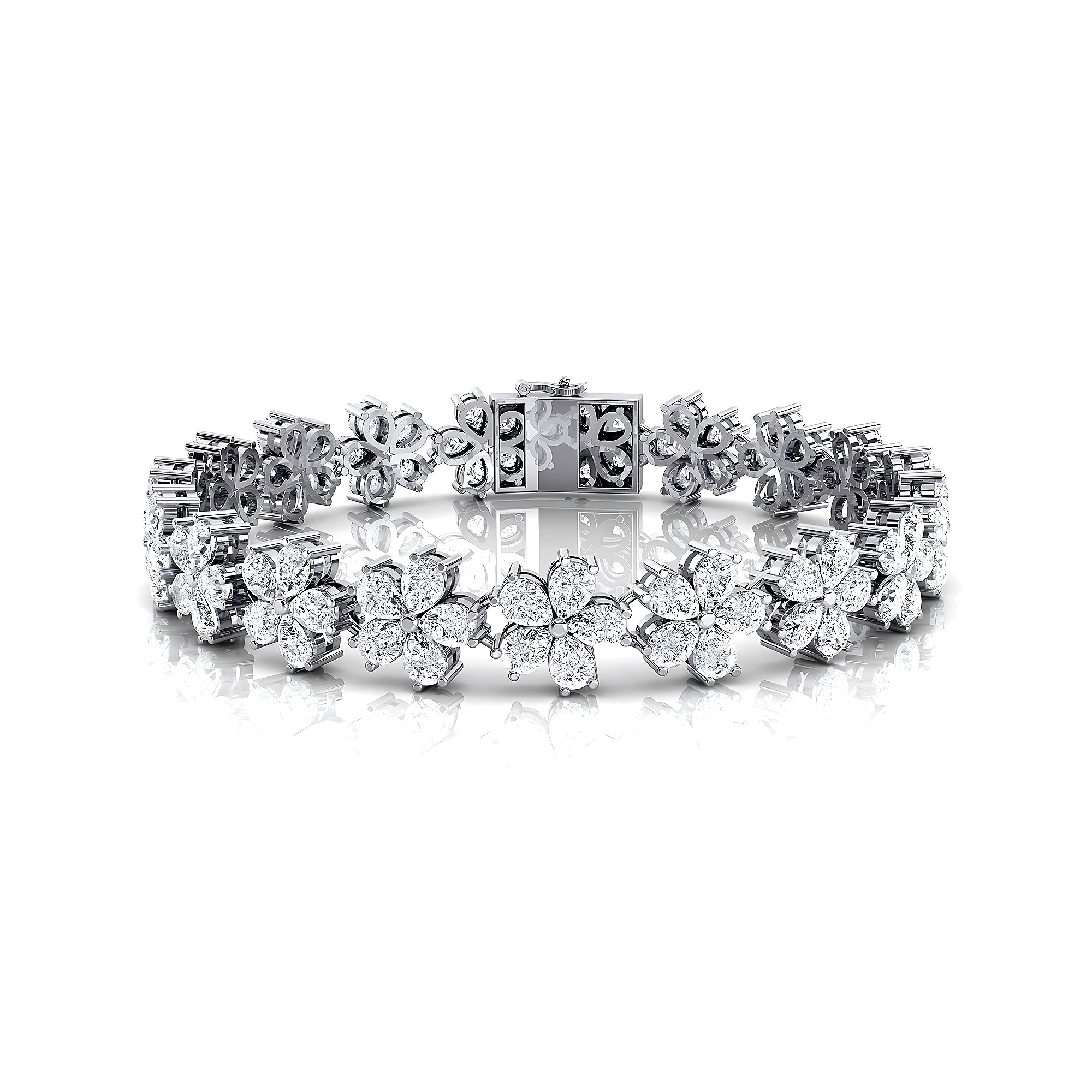 Flower Inspired Pear Set Diamond Statement Bracelet - GeumJewels