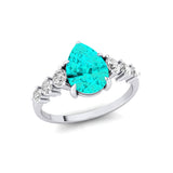 Pear Cut Paraiba Tourmaline with Graduated Diamonds Ring - GeumJewels