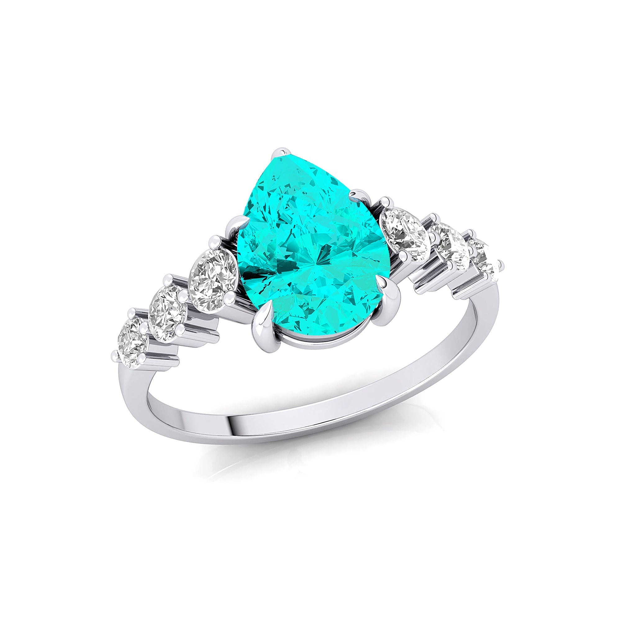 Pear Cut Paraiba Tourmaline with Graduated Diamonds Ring - GeumJewels