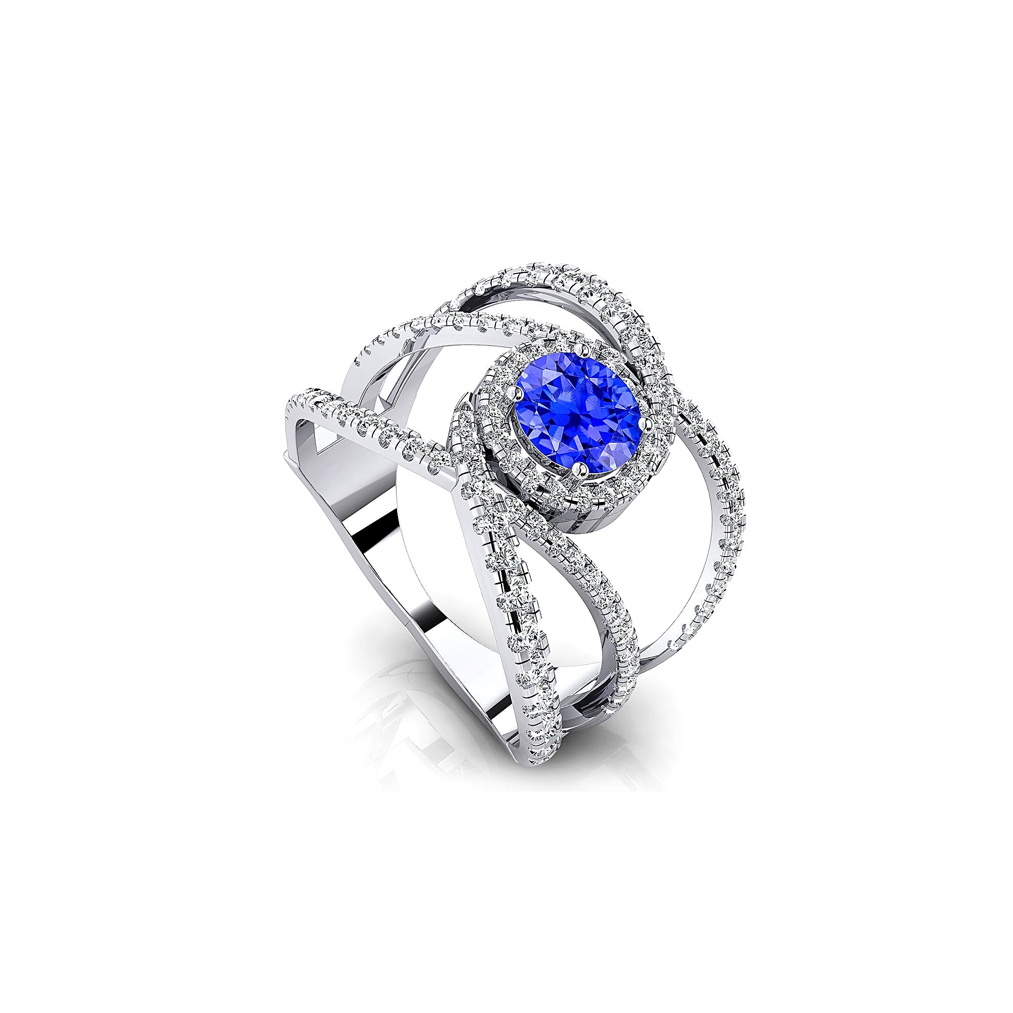 Solitaire Round Tanzanite Cocktail Diamond Ring - GeumJewels