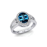 Solitaire Oval London Blue Topaz Split Shank Diamond Engagement Ring - GeumJewels