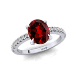 Oval Solitaire Garnet with Accent Diamonds Engagement Ring - GeumJewels