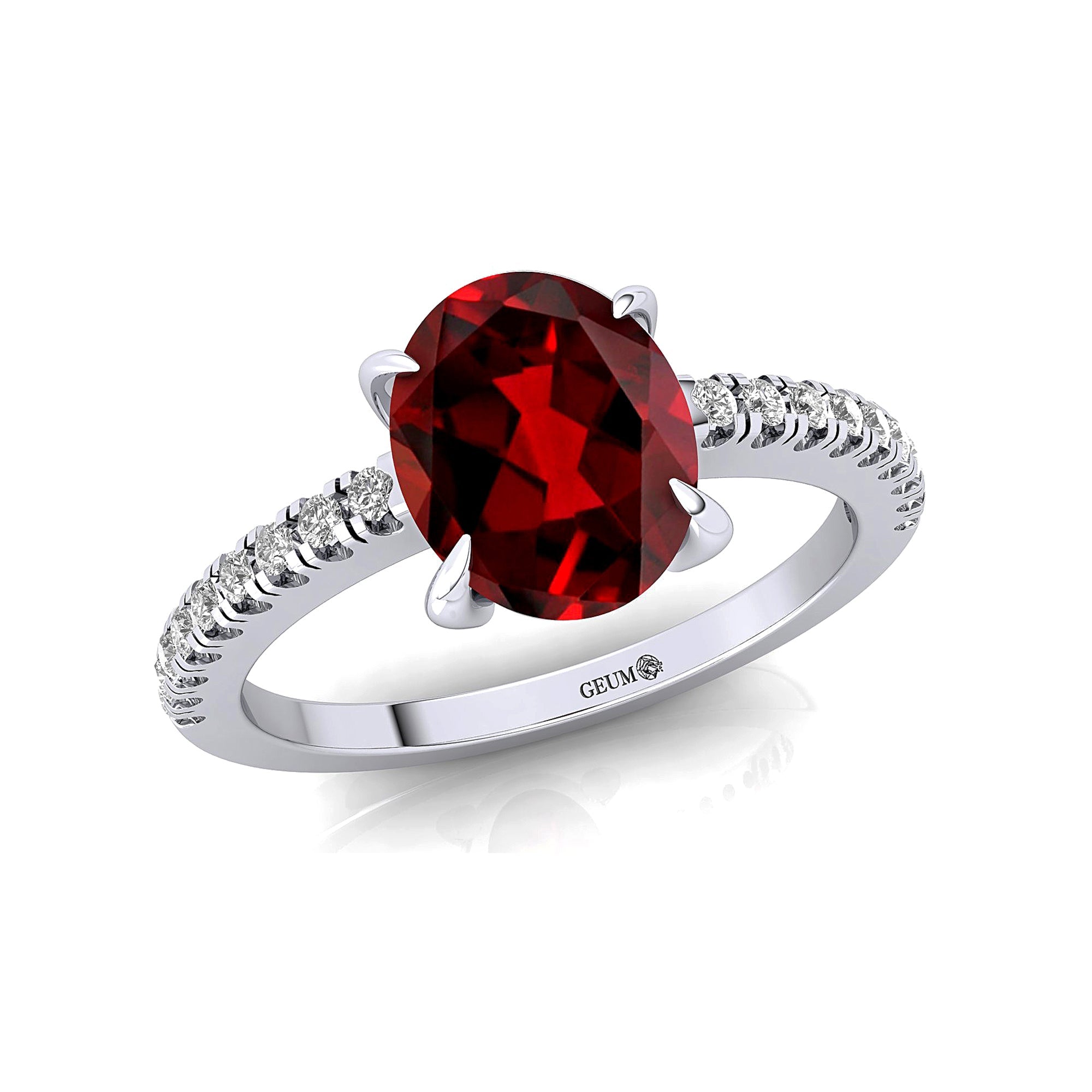 Oval Solitaire Garnet with Accent Diamonds Engagement Ring - GeumJewels