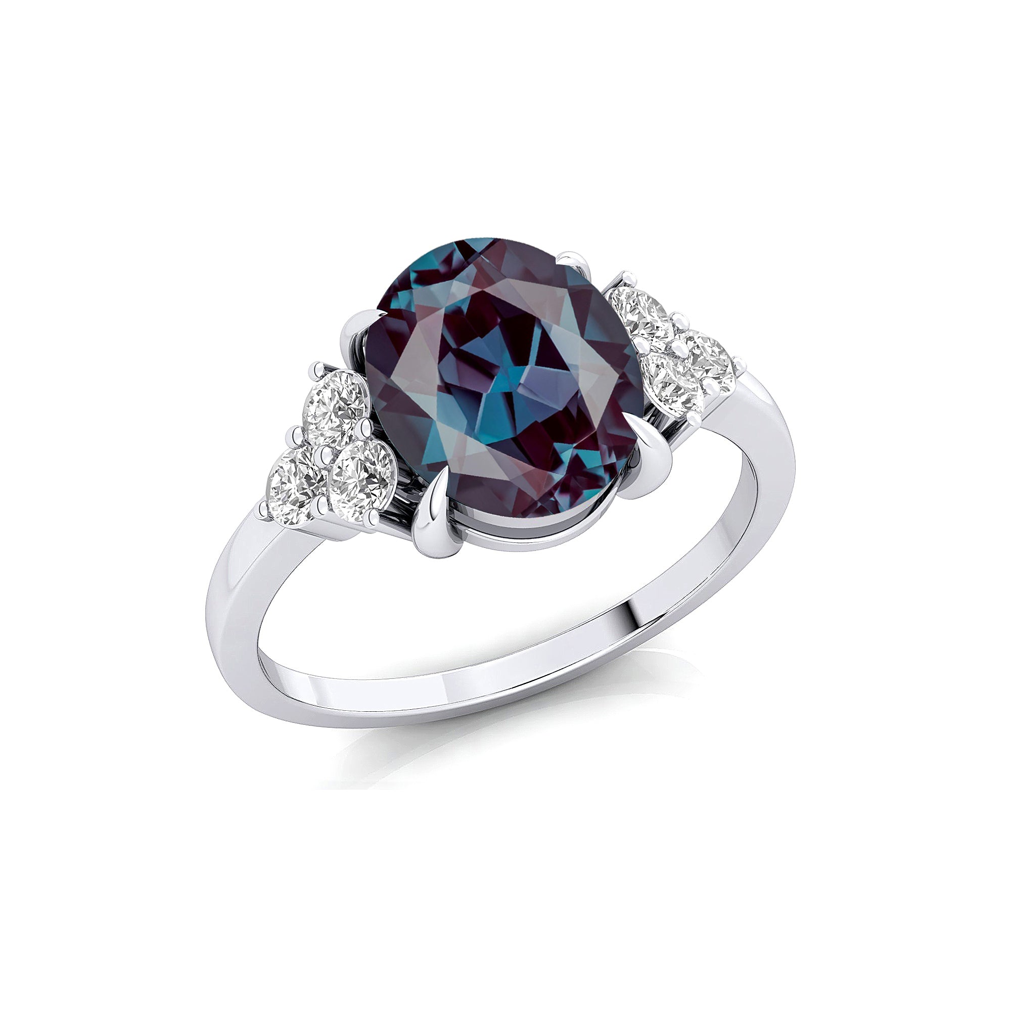 Trio Diamond Engagement Ring with Oval Cut Alexandrite - GeumJewels