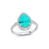 Classic Pear Shaped Paraiba Tourmaline Halo Diamond Engagement Ring - GeumJewels