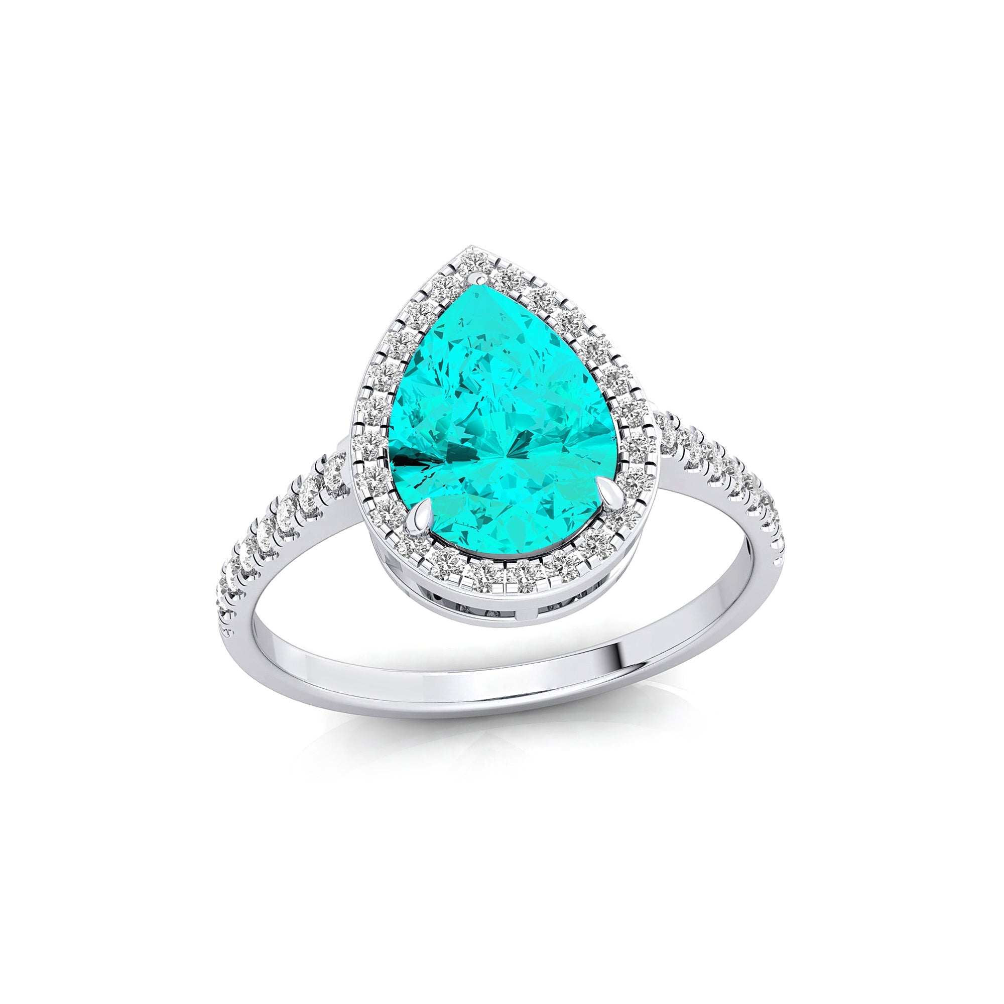 Classic Pear Shaped Paraiba Tourmaline Halo Diamond Engagement Ring - GeumJewels