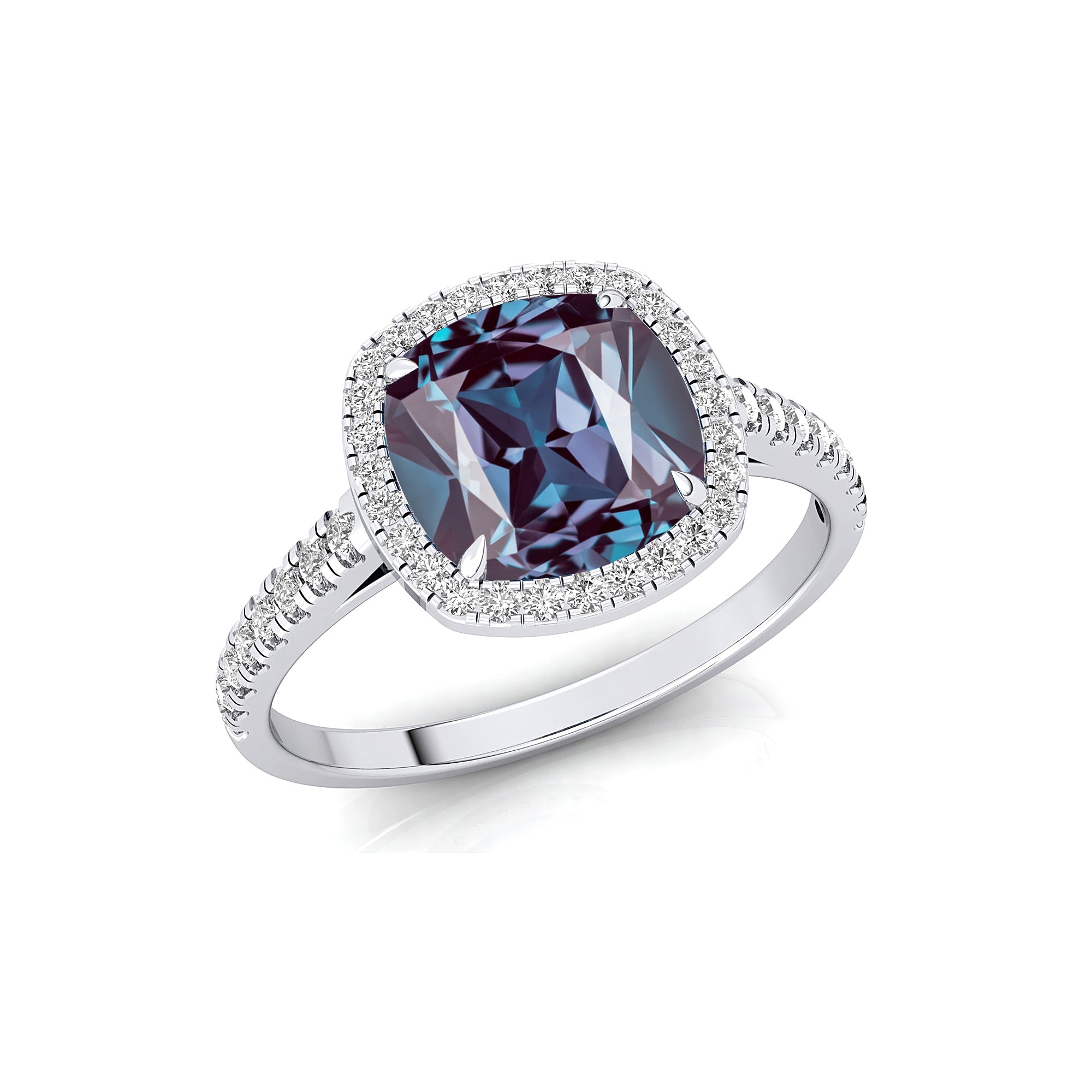 Halo Diamond Engagement Ring with Cushion Cut Alexandrite - GeumJewels