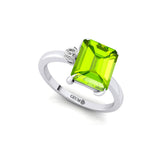 Emerald Shaped Peridot with 3mm Accent Solitaire Engagement Ring - GeumJewels