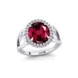 Vintage Love Inspired Oval Garnet Halo Diamond Engagement Ring - GeumJewels
