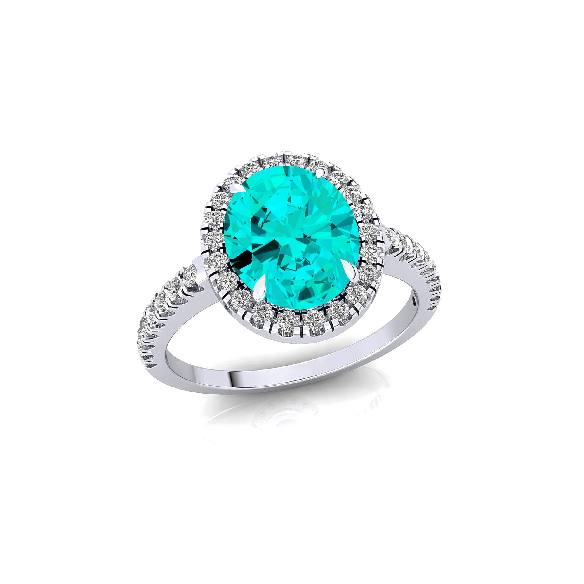 Oval Solitaire Paraiba Tourmaline Halo Diamond Engagement Ring - GeumJewels