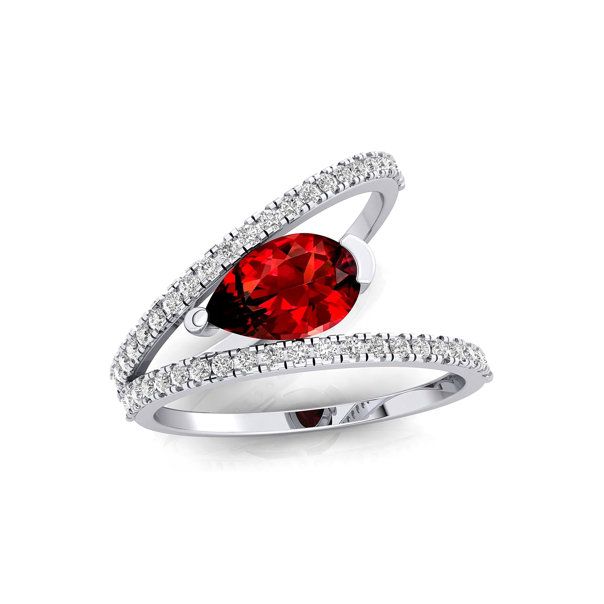Fashionable V Shaped Diamond Ring with Pear Cut Garnet - GeumJewels