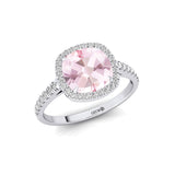 Halo Diamond Engagement Ring with Cushion Cut Morganite - GeumJewels