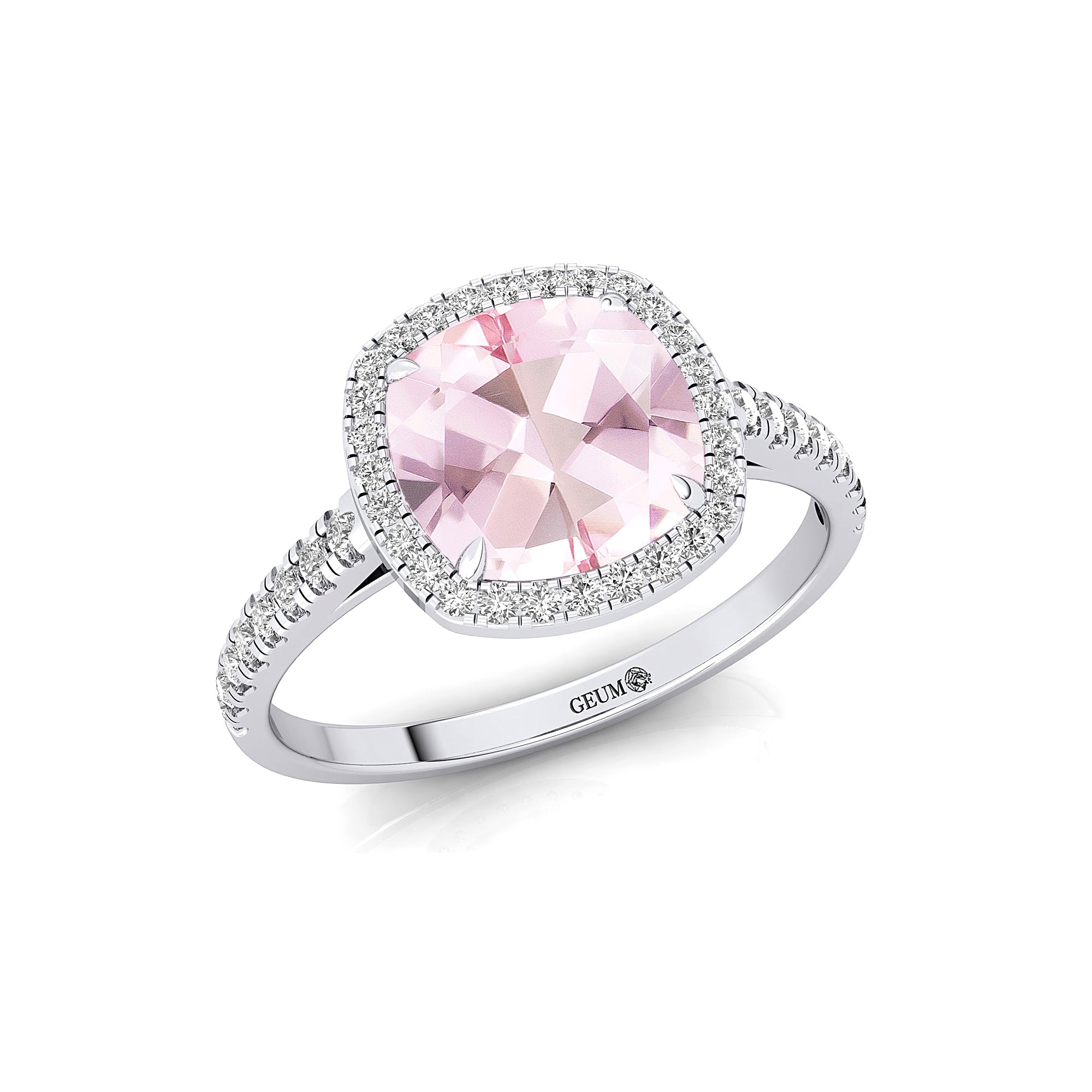 Halo Diamond Engagement Ring with Cushion Cut Morganite - GeumJewels
