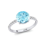 Classic Six Prong Round Solitaire Aquamarine Ring with Accent Diamond Band - GeumJewels