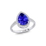 Classic Pear Shaped Tanzanite Halo Diamond Engagement Ring - GeumJewels