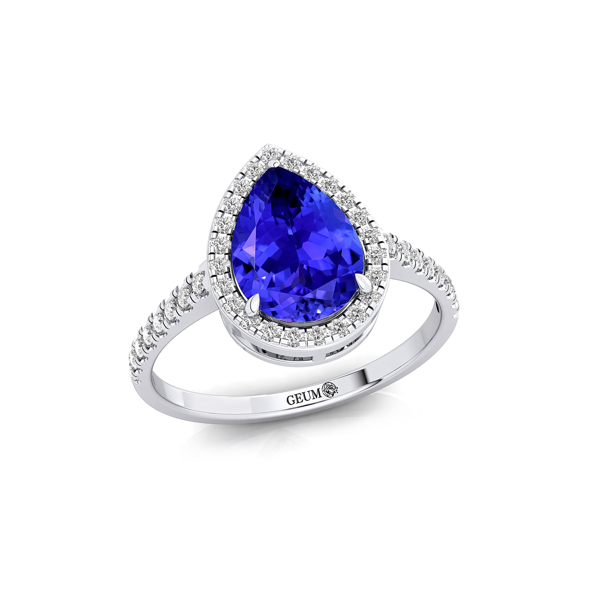 Classic Pear Shaped Tanzanite Halo Diamond Engagement Ring - GeumJewels