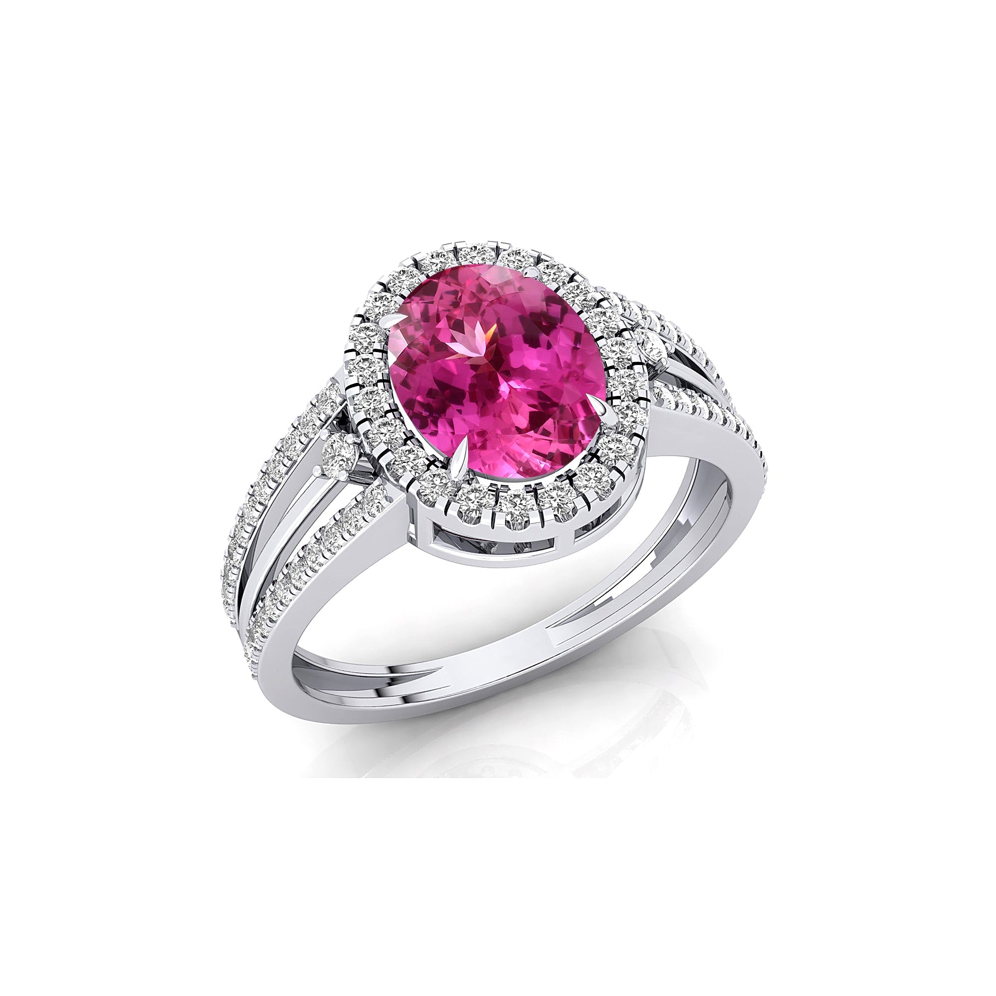 Solitaire Oval Pink Sapphire Split Shank Diamond Engagement Ring - GeumJewels