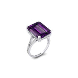 Emerald Cut Amethyst Split Shank Engagement Ring with Diamonds - GeumJewels