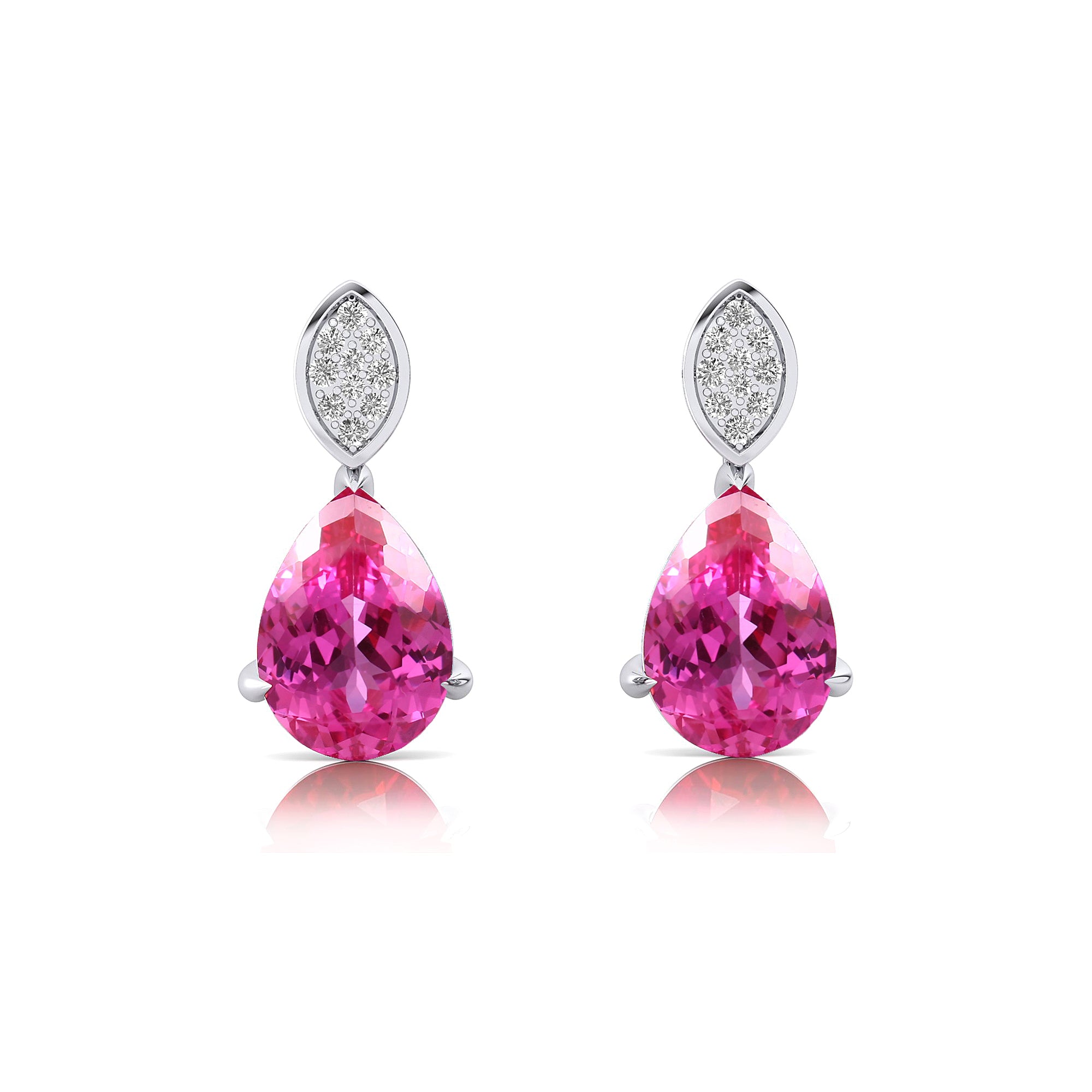 Illussion Set Diamond Earrings with Pear Cut Pink Sapphire - GeumJewels